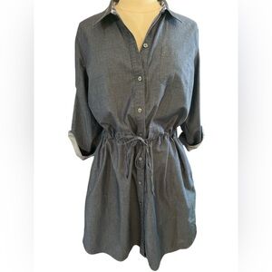 G.H. Bass Blue Cotton Button-Up Dress w/blue & white plaid detail Size 14